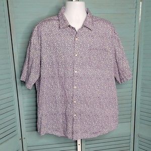Claiborne Button Up Blue & White Collared Shirt ~ Sz XXL ~ Short Sleeve